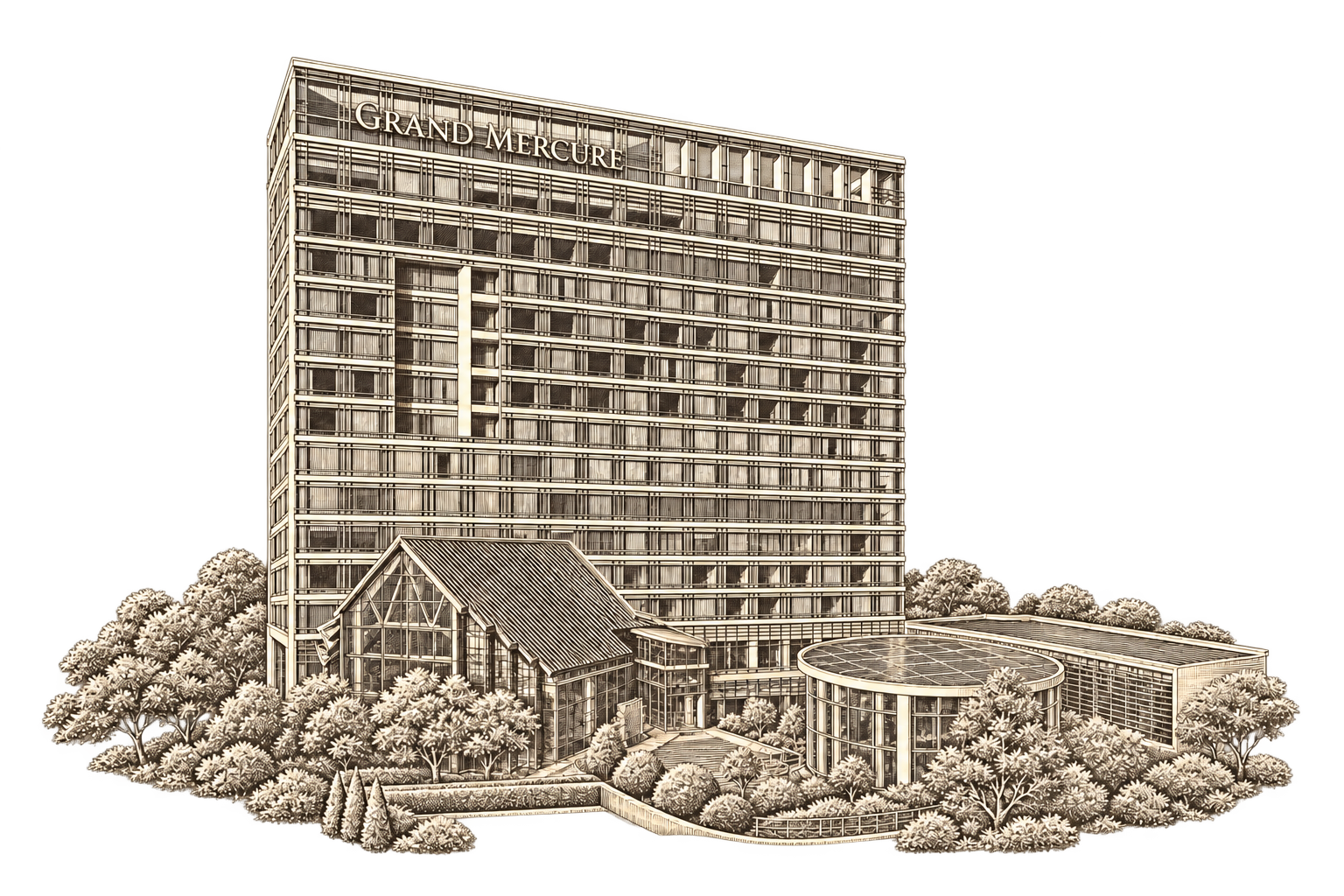 GRAND MERCURE 간판이 있는 그랜드 머큐어 앰배서더 창원 건물 스케치